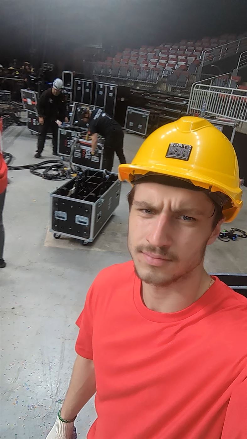 Stage crew work at Xiaomi Arena, Riga